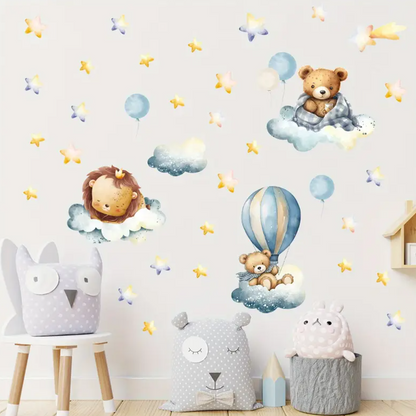 Muursticker 'Leeuw, Beren & Wolken'
