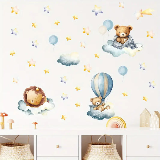 Muursticker 'Leeuw, Beren & Wolken'