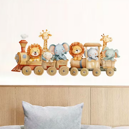 Muursticker 'Vrolijke Dieren in Trein'