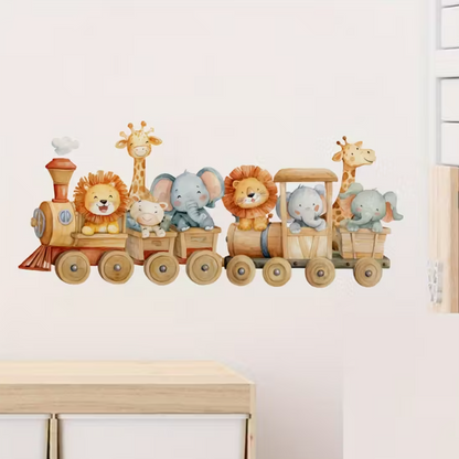 Muursticker 'Vrolijke Dieren in Trein'