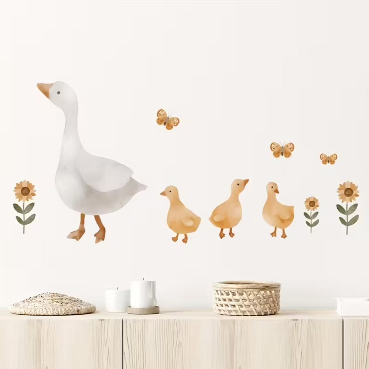 Muursticker 'Moedergans met Kuikens'