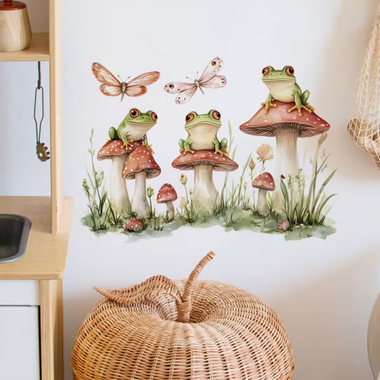 Muursticker 'Kikkers op Paddenstoelen'
