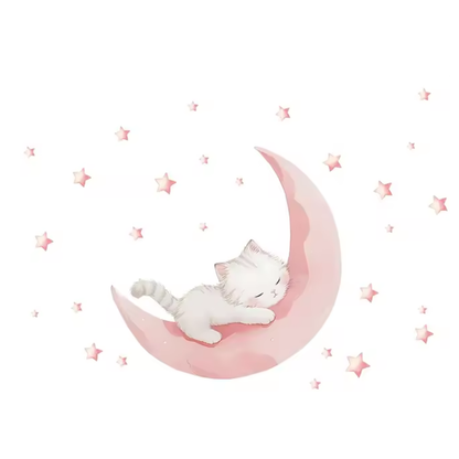 Muursticker 'Kat op Roze Maan'