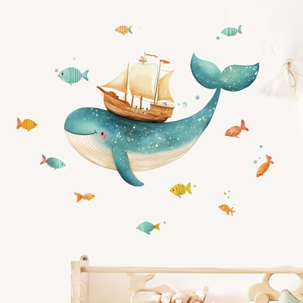 Muursticker 'Walvis met Zeilboot'