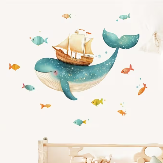 Muursticker 'Walvis met Zeilboot'