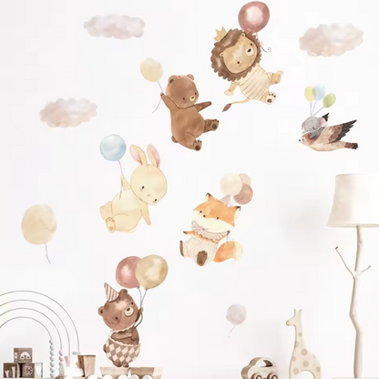 Muursticker 'Leuke Dieren aan Ballonnen'