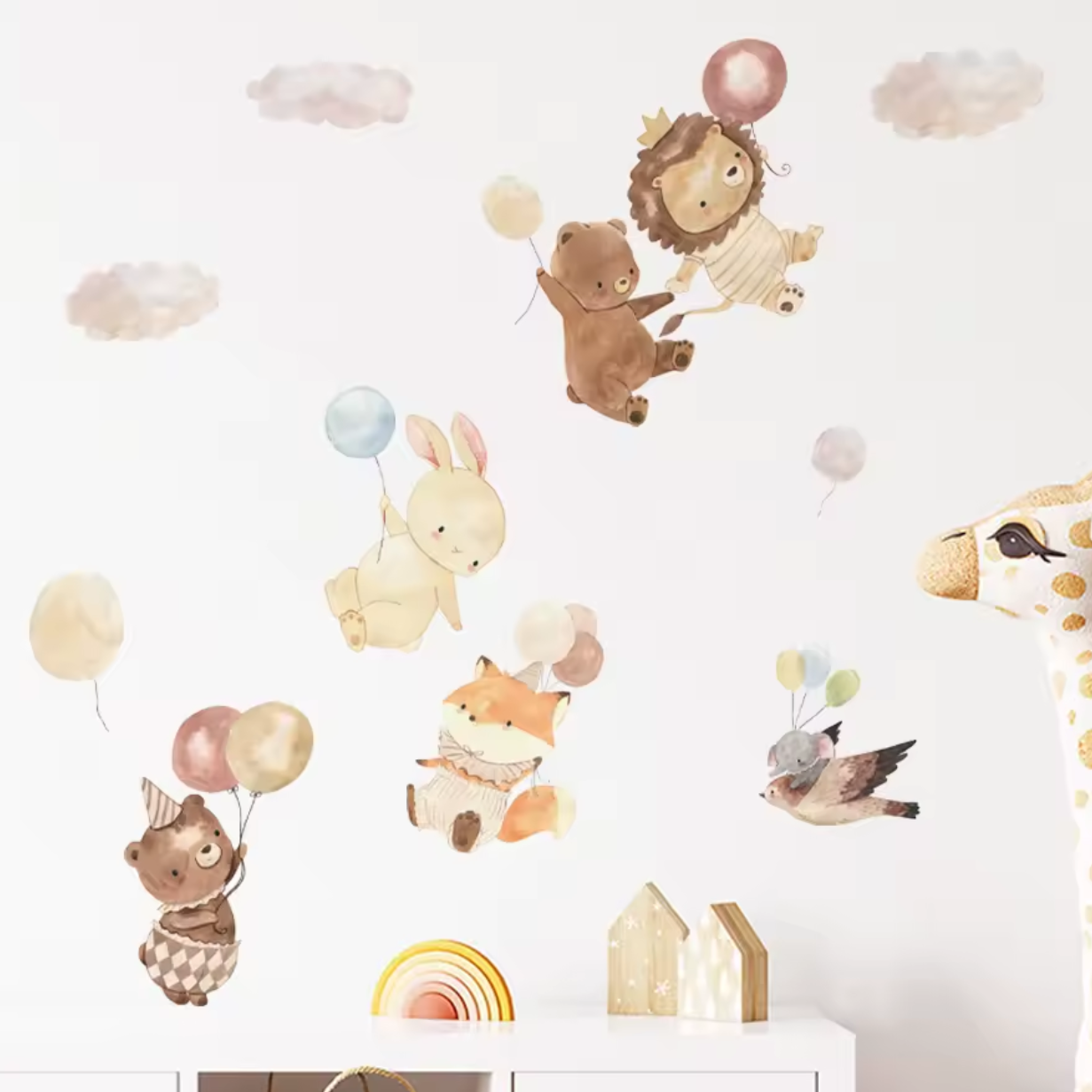 Muursticker 'Leuke Dieren aan Ballonnen'