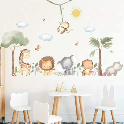 Muursticker 'Jungle Dieren met Hang Aapje'