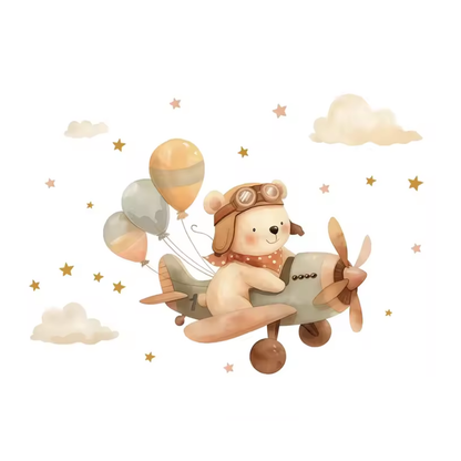 Muursticker 'Beertje in Vliegtuig'
