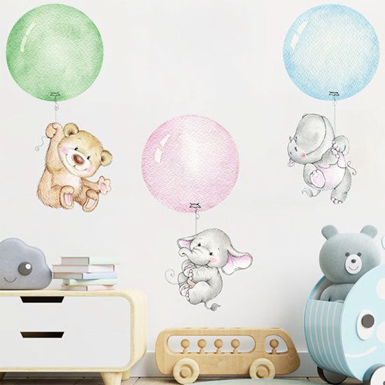 Muursticker 'Beer, Olifant Nijlpaard'