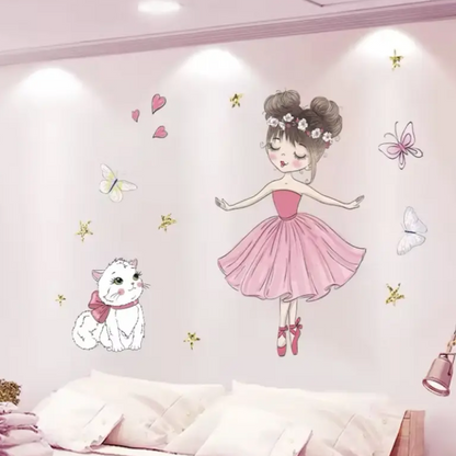 Muursticker 'Ballerina en Kat'