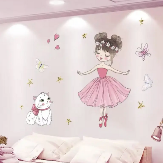 Muursticker 'Ballerina en Kat'