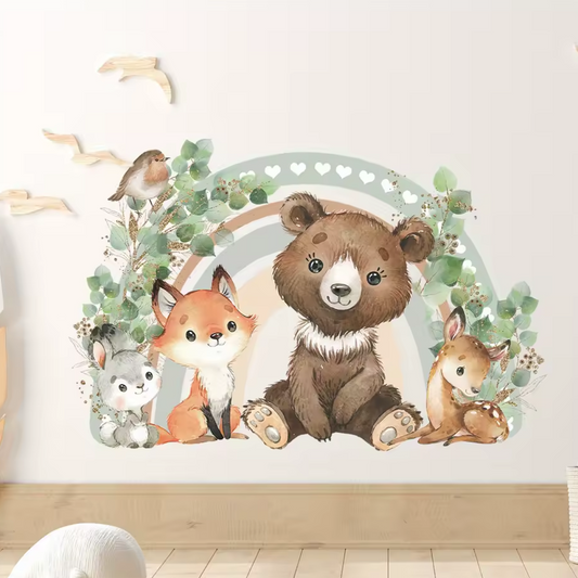 Muursticker 'Pluizige Dieren met Hartjesboog'