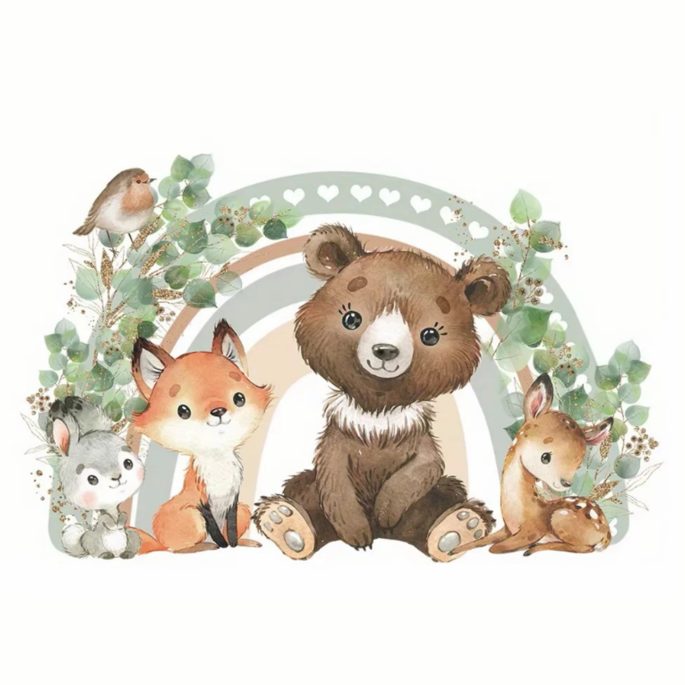 Muursticker 'Pluizige Dieren met Hartjesboog'