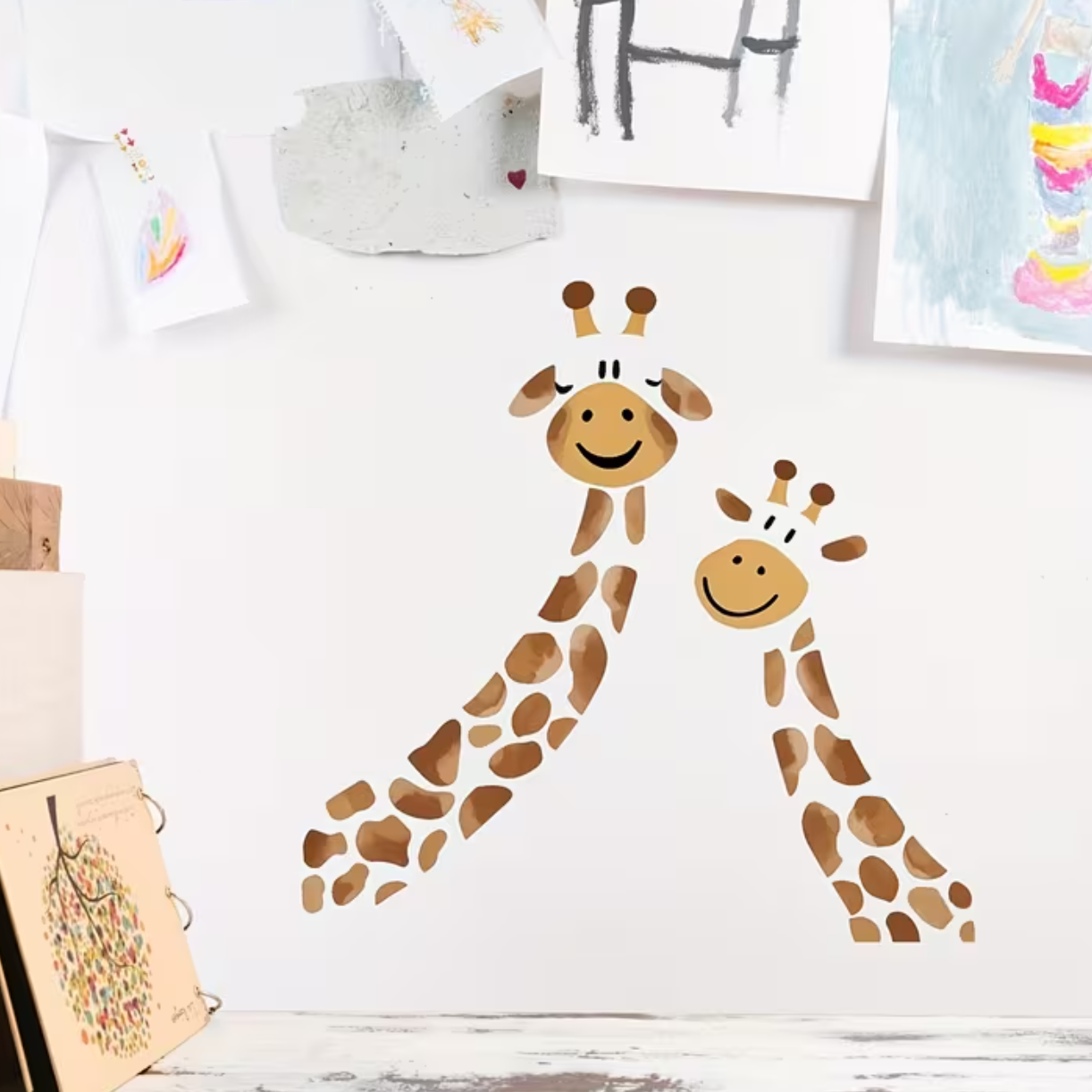 Muursticker 'Moeder en Baby Giraffe'