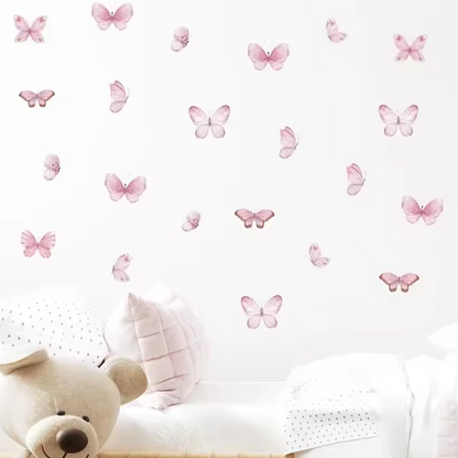 Muursticker '17 Roze Vlinders'