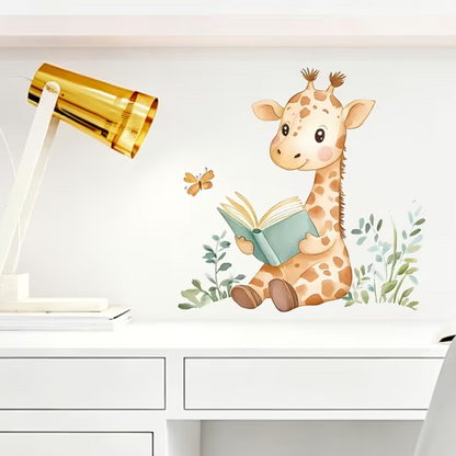 Muursticker "Lezende Giraffe'