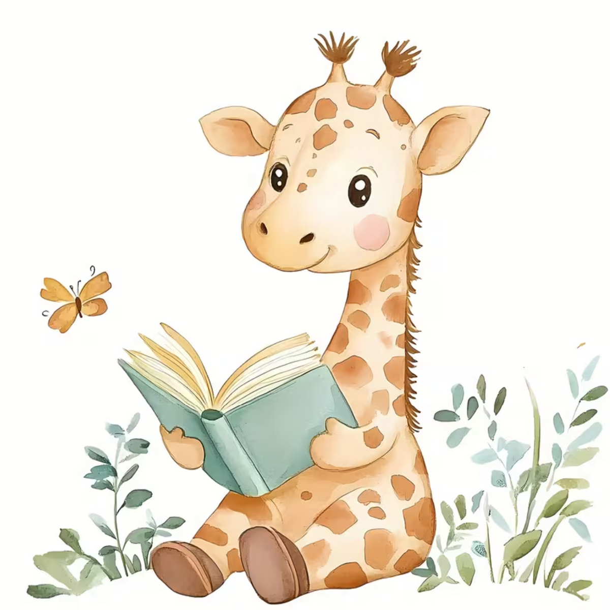 Muursticker "Lezende Giraffe'