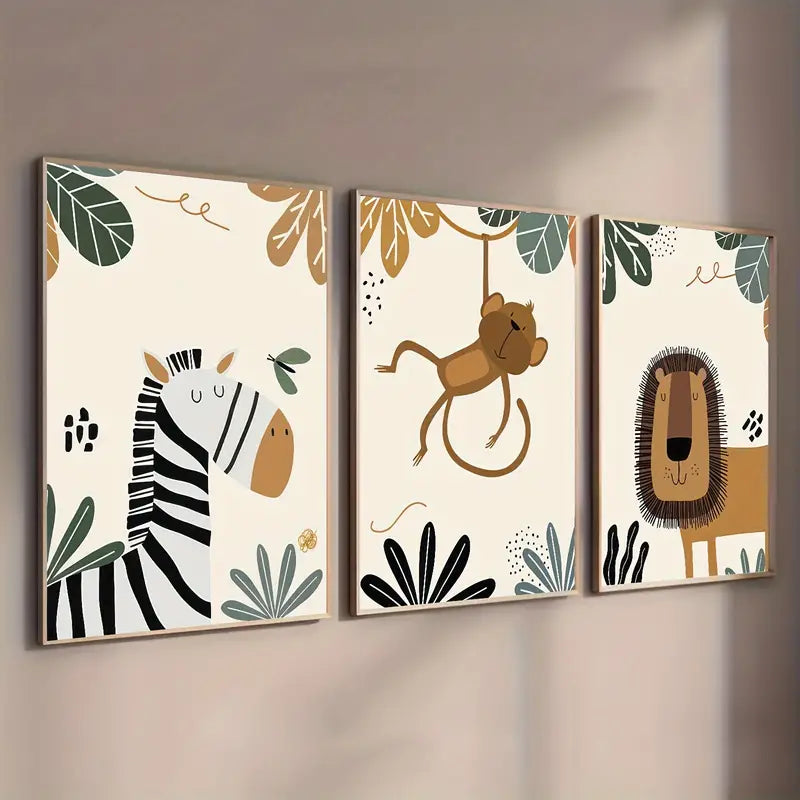 Set van 3 Canvas 'Cartoon Dieren Afrika'