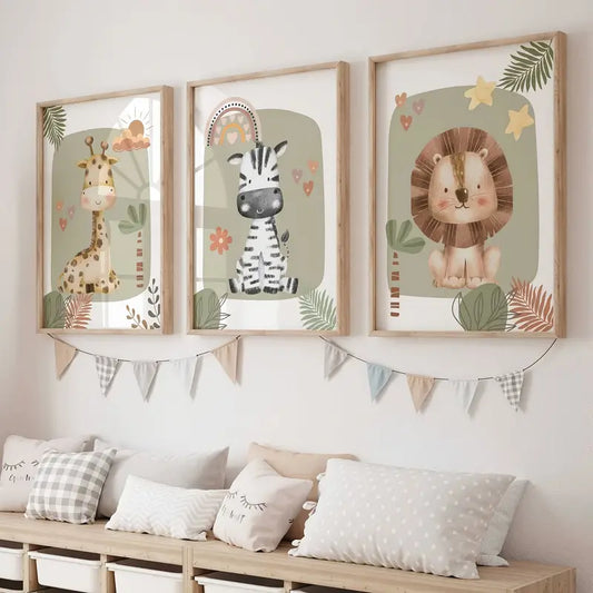 Set: 3 Canvas 'Giraffe, Zebra & Leeuw'