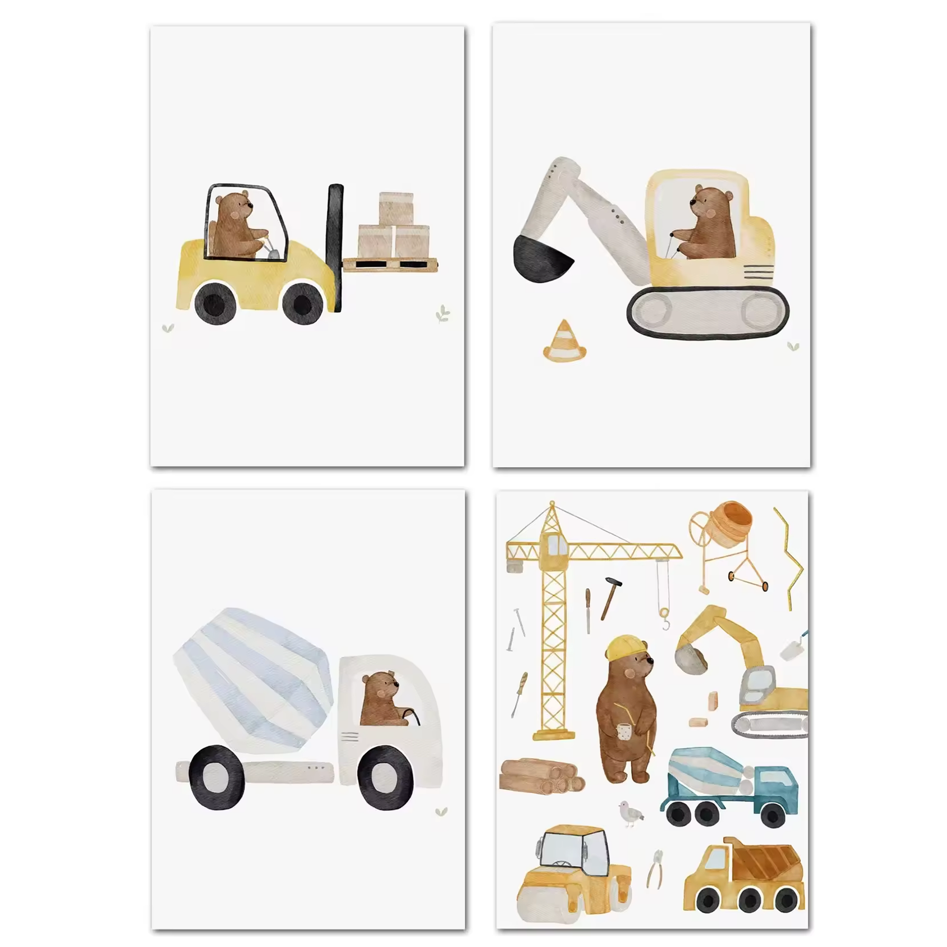 Set van 4 Canvas 'Bouwvak Beren'