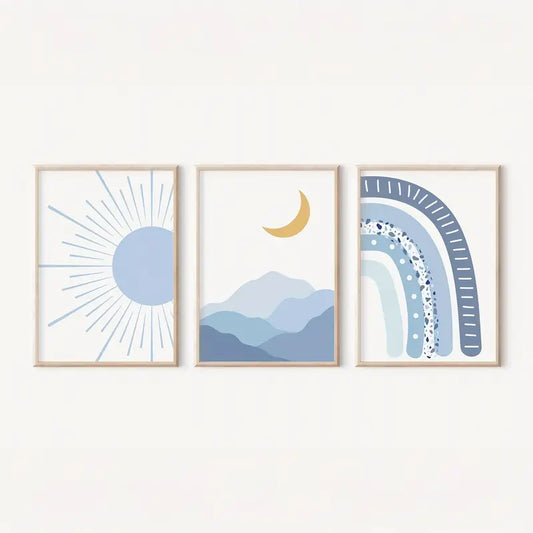 Set van 3 Canvas 'Sun, Moon & Rainbow'