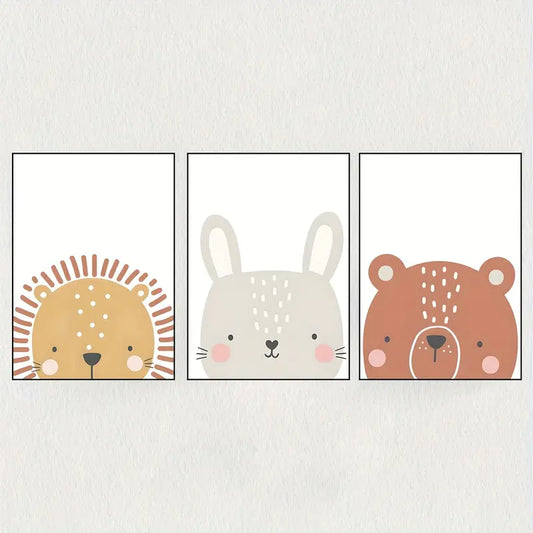 Set van 3 Canvas 'Leeuw, Konijn & Beer'