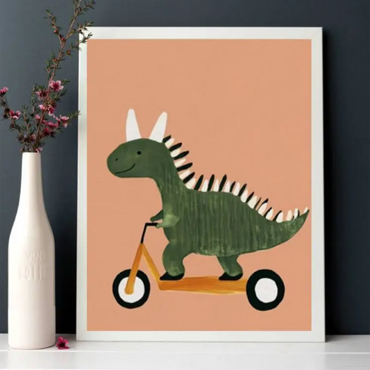 Canvas Poster 'Dinosaurus op Step'