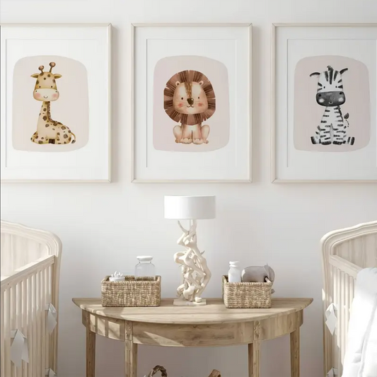 Set van 3 Canvas 'Giraffe, Leeuw & Zebra'