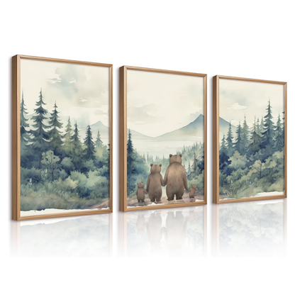 Set van 3 Canvas 'Beren Familie' 