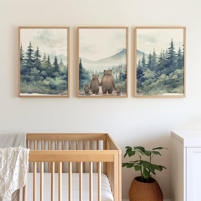 Set van 3 Canvas 'Beren Familie' 