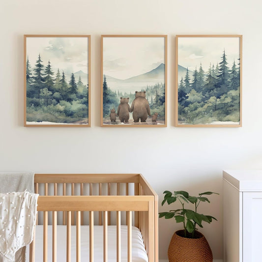 Set van 3 Canvas 'Beren Familie' 