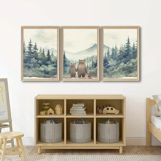 Set van 3 Canvas 'Beren Familie'