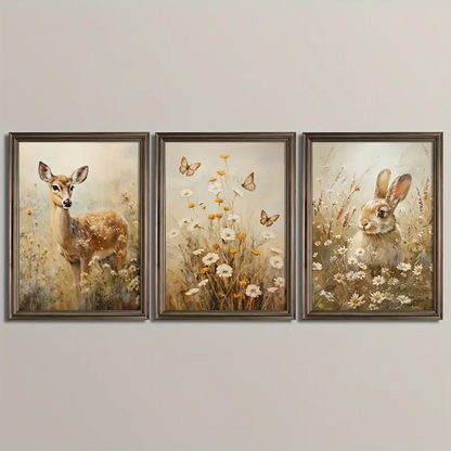 Set van 3 Canvas 'Hert, Vlinder & Konijn'