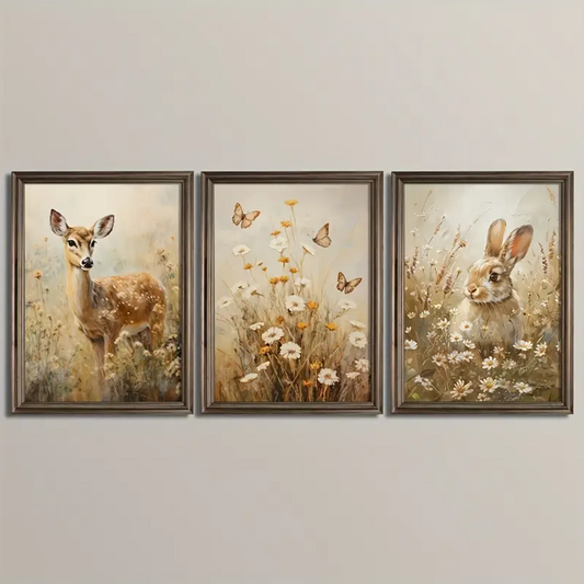 Set van 3 Canvas 'Hert, Vlinder & Konijn'