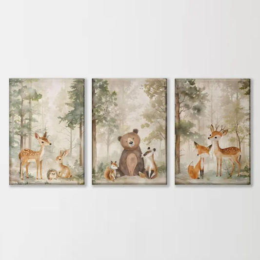 Set van 3 Canvas 'Herten, Beer & Vos'