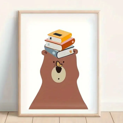 Canvas 'Beer met Vlinder en Boeken'