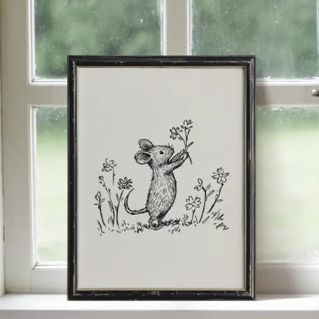 Canvas 'Muis plukt Bloemen'