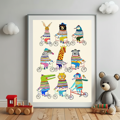 Canvas 'Dieren op de Fiets'