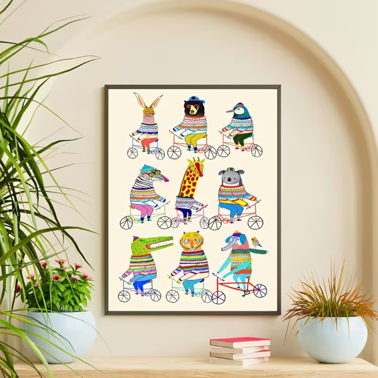 Canvas 'Dieren op de Fiets'