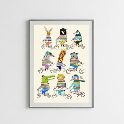 Canvas 'Dieren op de Fiets'
