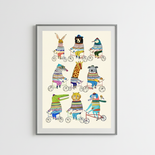 Canvas 'Dieren op de Fiets'