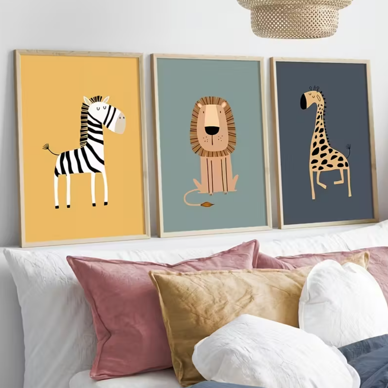 Set: 3 canvas 'Leeuw, Zebra & Giraffe'