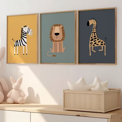 Set: 3 canvas 'Leeuw, Zebra & Giraffe'