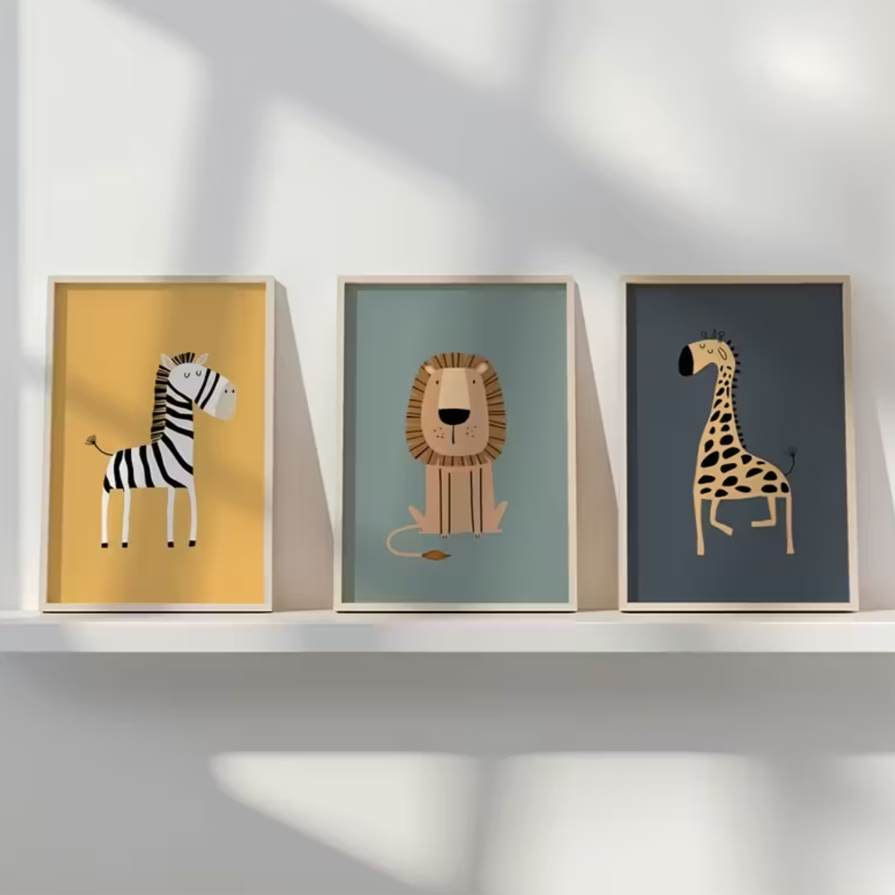 Set: 3 canvas 'Leeuw, Zebra & Giraffe'