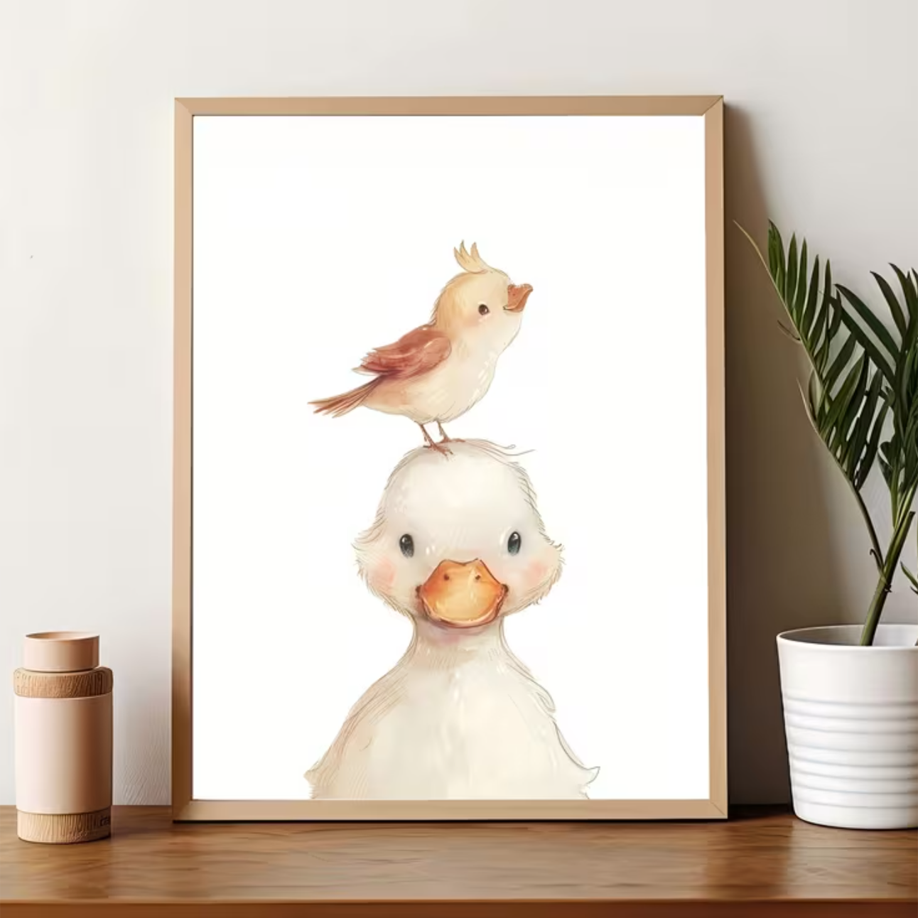 Canvas 'Eend met Musje op zijn Hoofd'