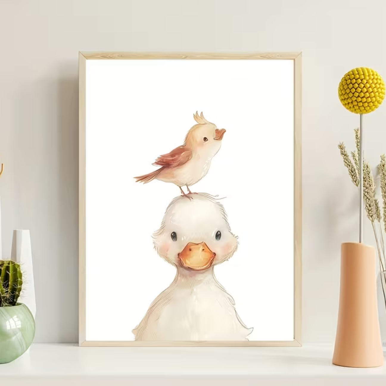 Canvas 'Eend met Musje op zijn Hoofd'