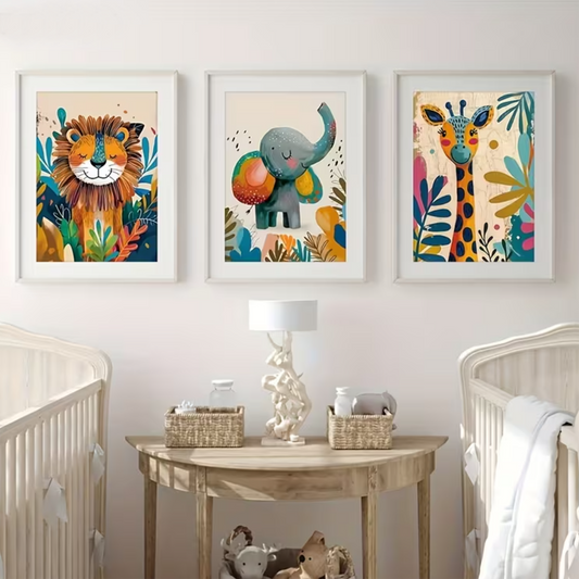 Set: 3 Canvas 'Fel Gekleurde Dieren'