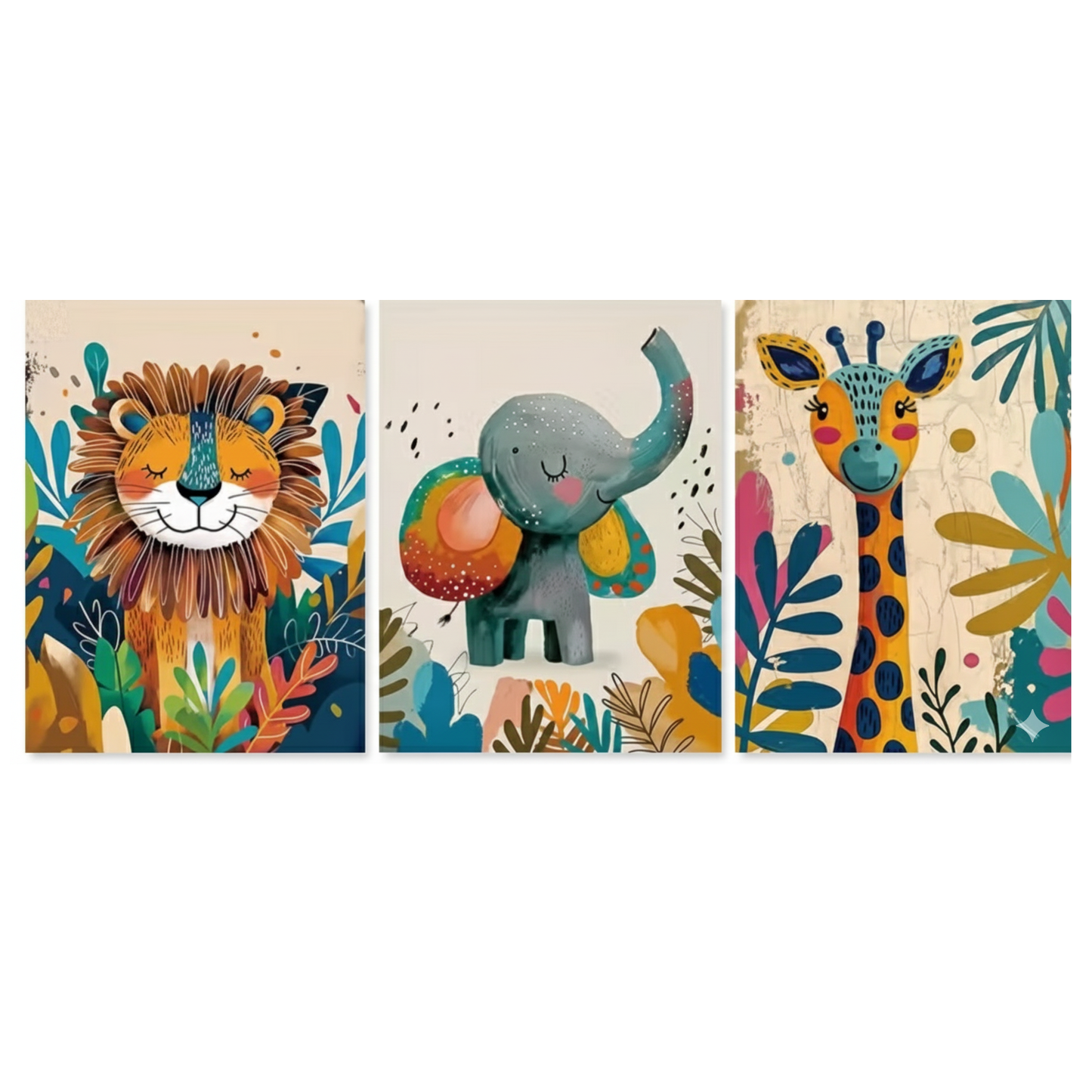 Set: 3 Canvas 'Fel Gekleurde Dieren'