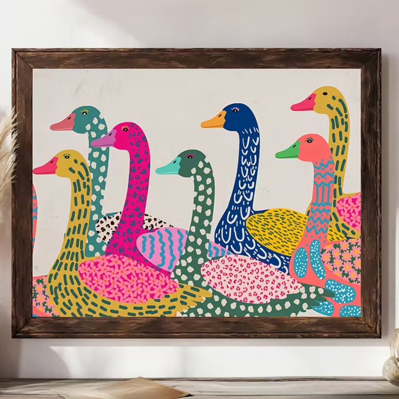 Canvas 'Kleurrijke Ganzen'